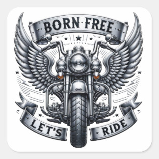 Motorcycle Design Featuring Wings and Slogans Square Sticker