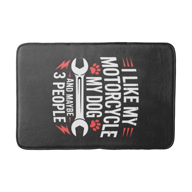 Motorcycle Dog Owner Humour Bath Mat (Front)