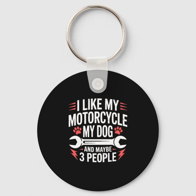 Motorcycle Dog Owner Humour Keychain (Front)