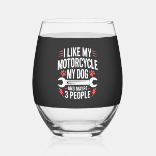 Motorcycle Dog Owner Humour Stemless Wine Glass