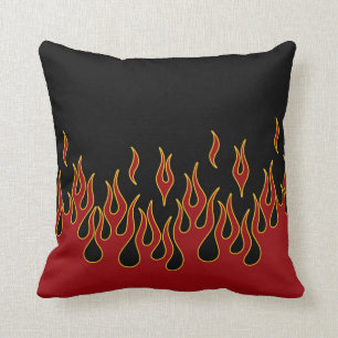 Motorcycle Flames Red Yellow and Black Throw Pillow
