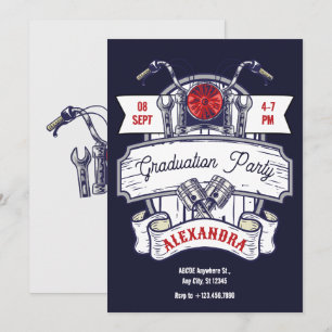 Motorcycle garage iconic graduation party invitation