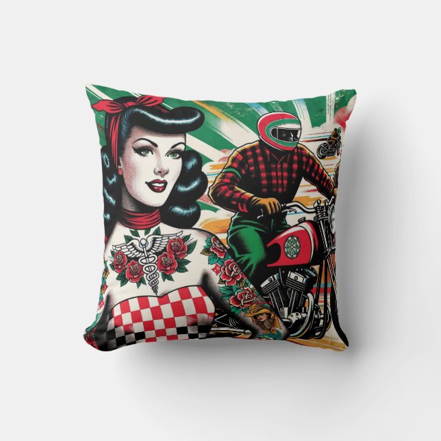 Motorcycle Girl Throw Pillow (Front)
