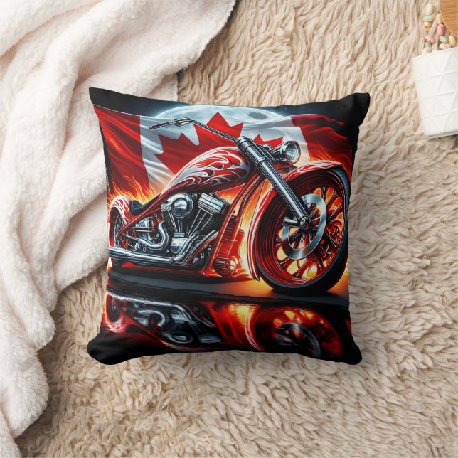 Motorcycle gleams with flames throw pillow (Blanket)