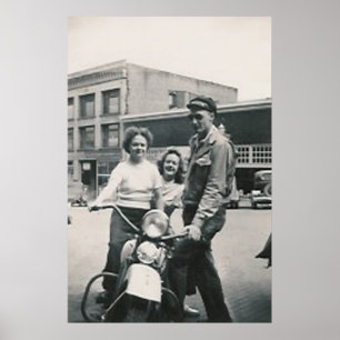 motorcycle guy and 2 girls poster