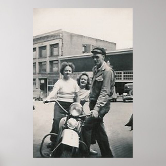motorcycle guy and 2 girls poster (Front)