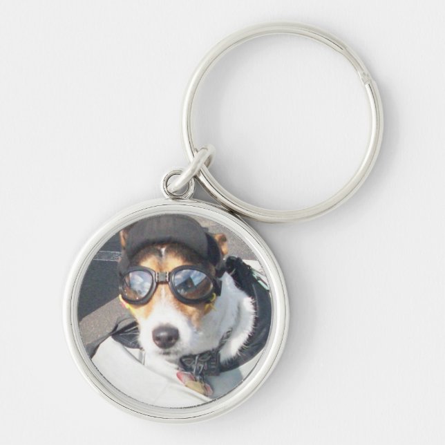 Motorcycle Hog Dog Born To Ride Russell Terrier Keychain (Front)