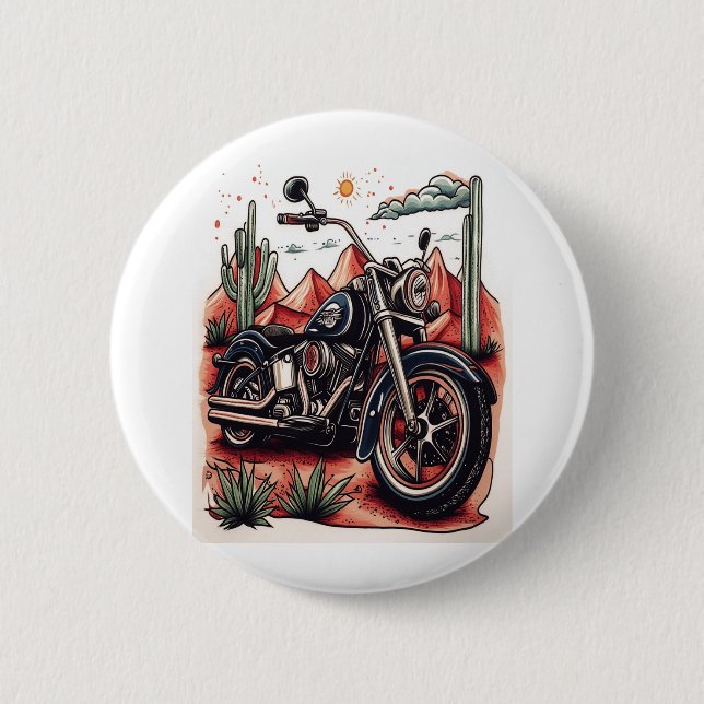 Motorcycle in Desert Cactus Western Set 2 Inch Round Button (Front)