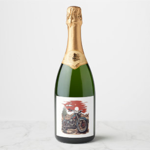 Motorcycle in Desert Cactus Western Set (2) Sparkling Wine Label