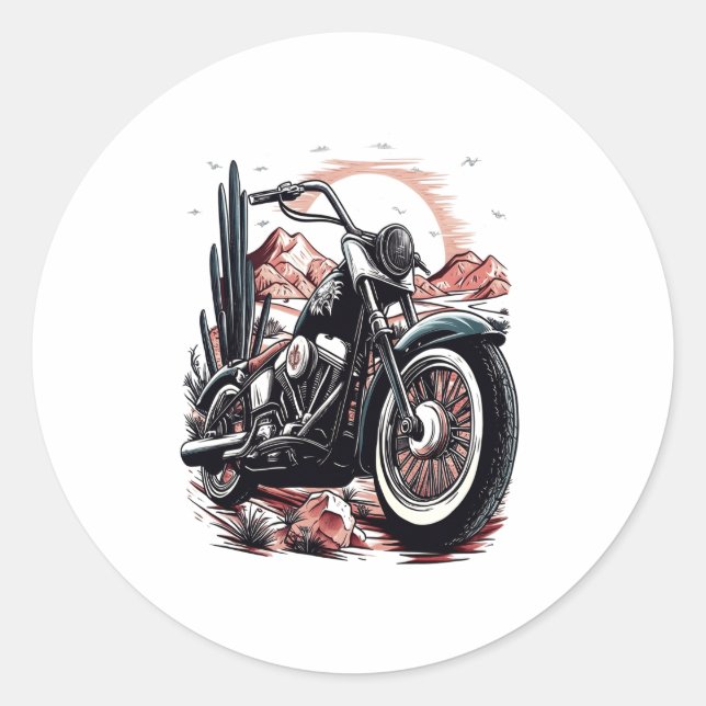 Motorcycle in Desert Cactus Western Set (3) Classic Round Sticker (Front)