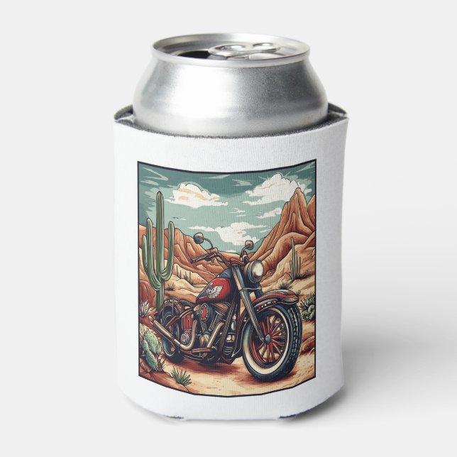 Motorcycle in Desert Cactus Western Set (4) Can Cooler (Can Front)
