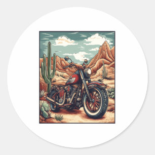 Motorcycle in Desert Cactus Western Set (4) Classic Round Sticker
