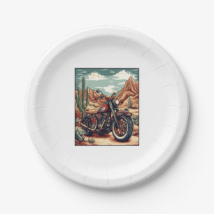 Motorcycle in Desert Cactus Western Set (4) Paper Plate