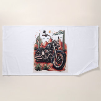 Motorcycle in Desert Cactus Western Set Beach Towel