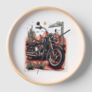 Motorcycle in Desert Cactus Western Set Clock