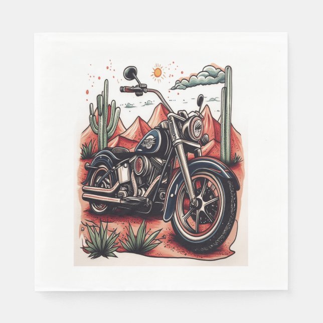 Motorcycle in Desert Cactus Western Set Napkin (Front)