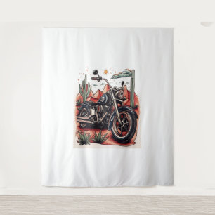 Motorcycle in Desert Cactus Western Set Tapestry