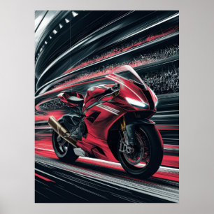 Motorcycle in speed on the race track poster