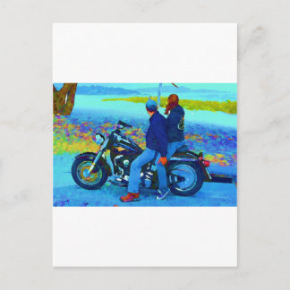 Motorcycle Lovers on the Beacg Postcard