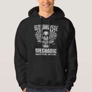 Motorcycle Mechanic Skull Wrench Wings Distressed Hoodie