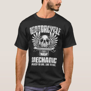Motorcycle Mechanic Skull Wrench Wings Distressed T-Shirt