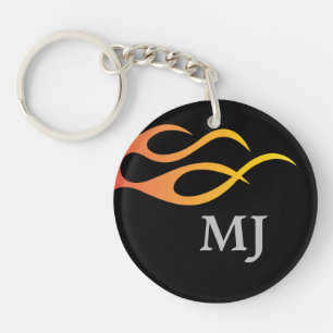 Motorcycle monogram initials with flame keychain