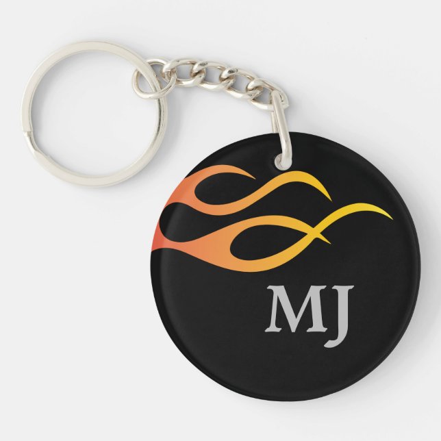 Motorcycle monogram initials with flame keychain (Front)