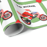Motorcycle Motocross Christmas Gift Wrapping Paper<br><div class="desc">Personalized motorcyclist Christmas holiday gift wrap featuring Santa racing a motorcycle. To customize edit text to add name.</div>