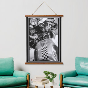 Motorcycle Motorbike Biker Ride Rider Monochrome Hanging Tapestry
