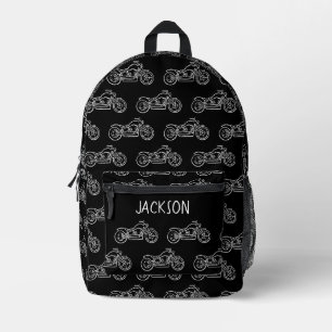 Motorcycle Motorbike Black Name Boys School Printed Backpack