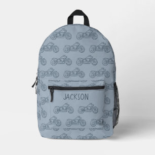 Motorcycle Motorbike Blue Name Boys School Printed Backpack