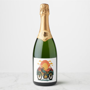 Motorcycle Motorbike Retro Vintage Sunset Sparkling Wine Label