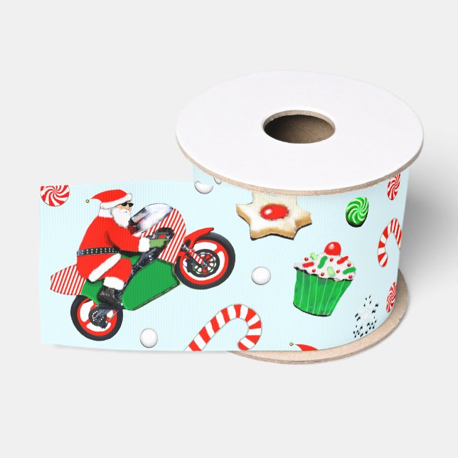 Motorcycle Motorcyclist Christmas Gift Grosgrain Ribbon (Spool)
