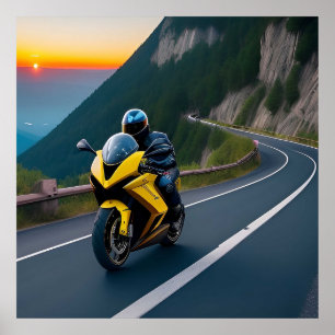 Motorcycle Mountain Road View For Riders Poster