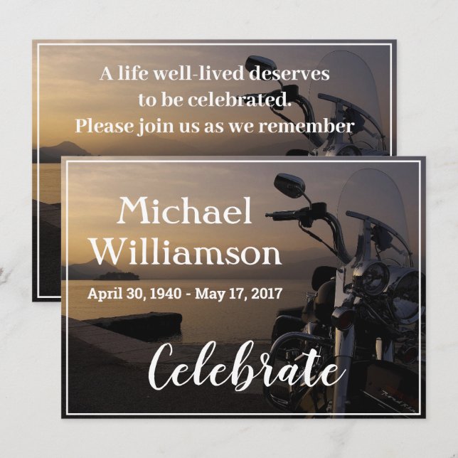 Motorcycle Near the Water Celebration of Life Invitation (Front/Back)