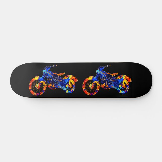 MOTORCYCLE NEON ABSTRACT COLORFUL  SKATEBOARD (Horz)