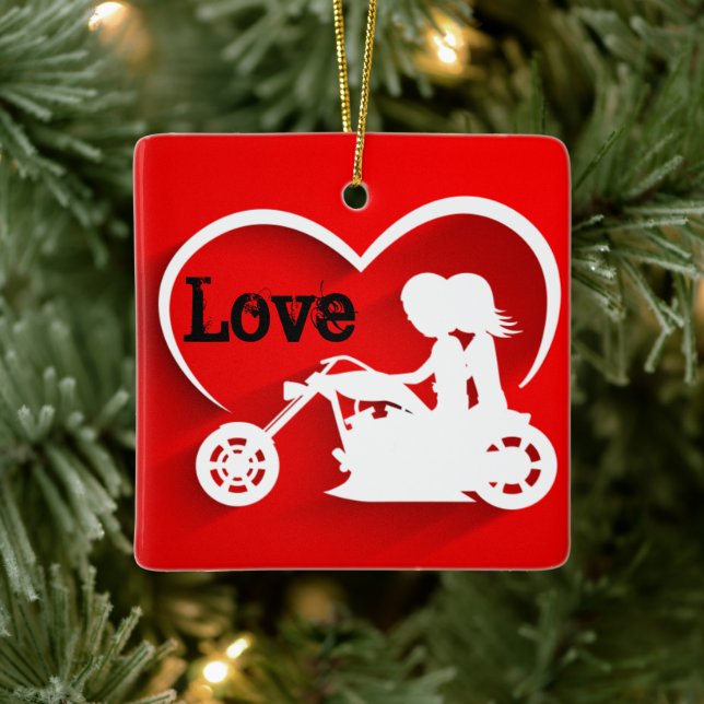 Motorcycle Our 1st Christmas as Mr and Mrs Wedding Ceramic Ornament (Tree)