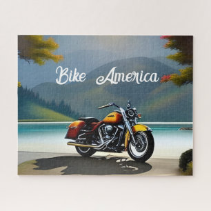 Motorcycle Parked near Lake Jigsaw Puzzle
