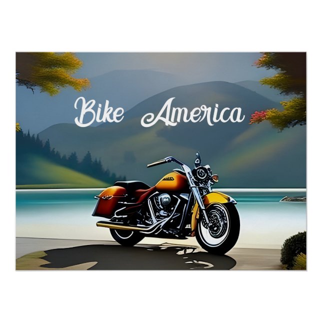  Motorcycle Parked near Lake Poster (Front)