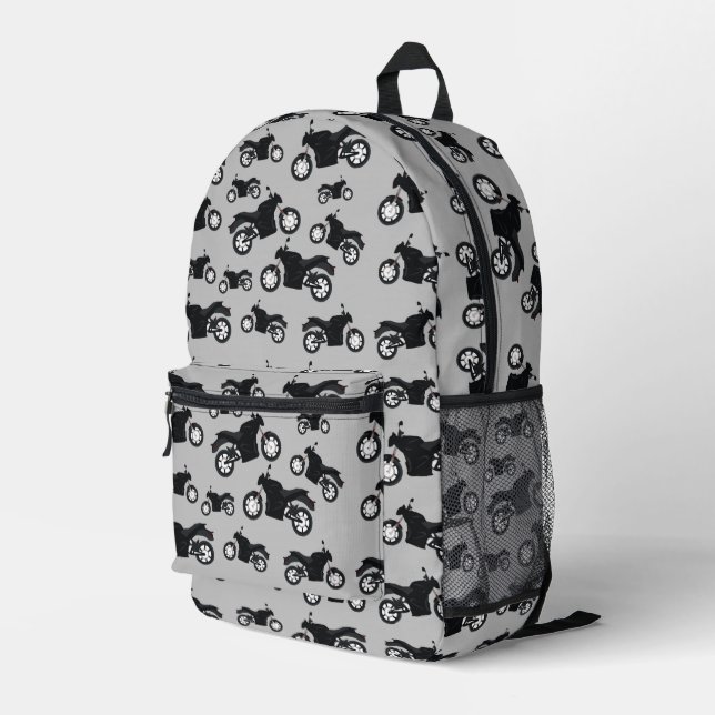 Motorcycle Pattern Back to School Printed Backpack (Back Corner Right)