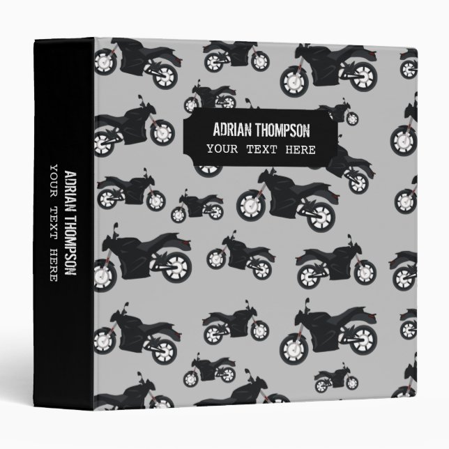 Motorcycle Pattern Custom Name & Text Binder (Front/Spine)