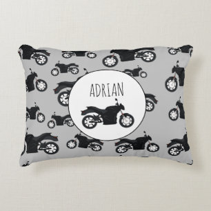 Motorcycle Pattern Customized Name Accent Pillow