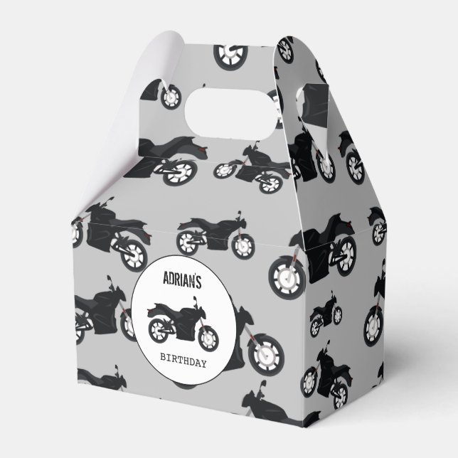Motorcycle Pattern Customized Name Birthday Favor Box (Front Side)