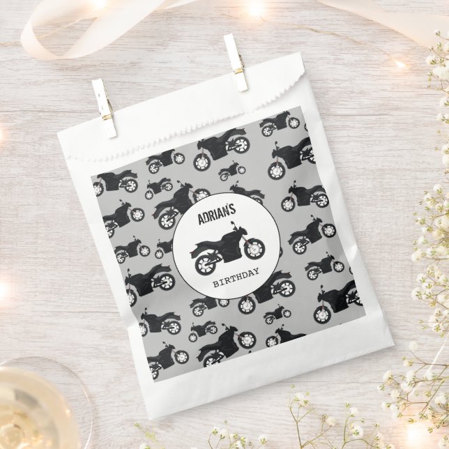 Motorcycle Pattern Customized Name Birthday Favour Bag (Clipped)