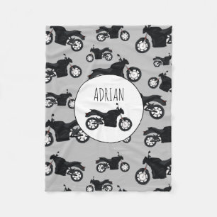 Motorcycle Pattern Customized Name Fleece Blanket