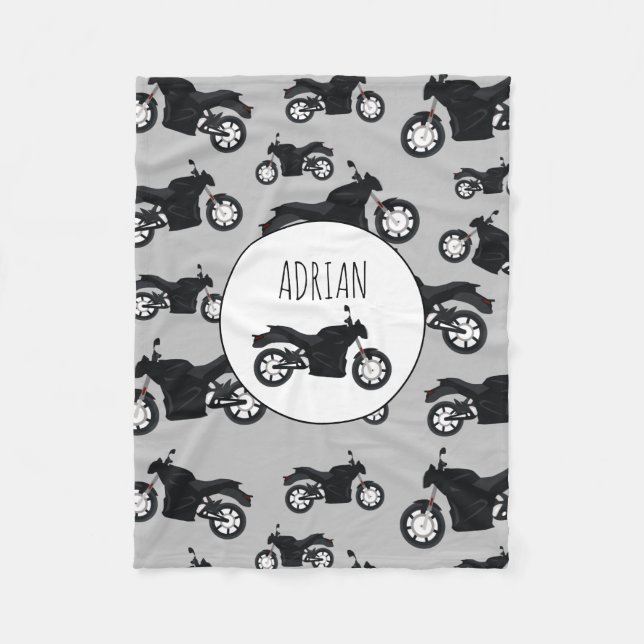 Motorcycle Pattern Customized Name Fleece Blanket (Front)