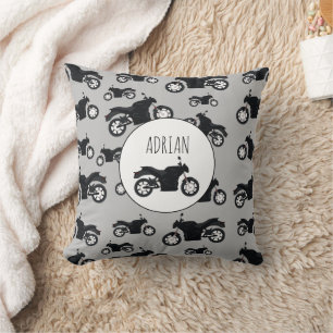 Motorcycle Pattern Customized Name  Throw Pillow