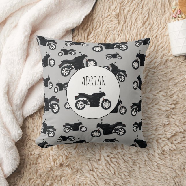 Motorcycle Pattern Customized Name  Throw Pillow (Blanket)