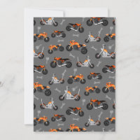 Motorcycle Pattern Gift Biker Tools Grey Orange