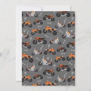 Motorcycle Pattern Gift Biker Tools Grey Orange Thank You Card